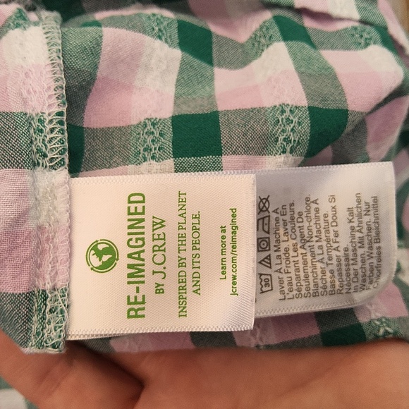 J Crew Factory Green and Pink Checkered Blouse Size Small - Picture 6 of 9